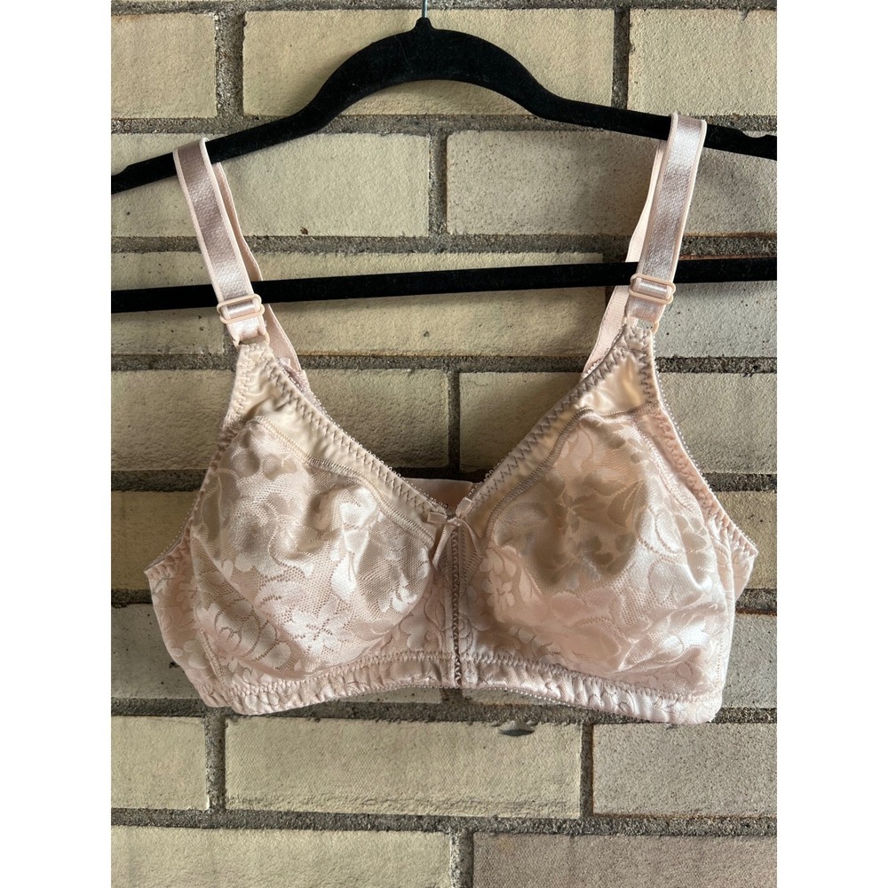 Bali Flower Wirefree Non Padded Floral Lace Bra Beige Tan Size 36C